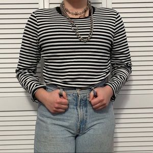 black and white striped long sleeve tee